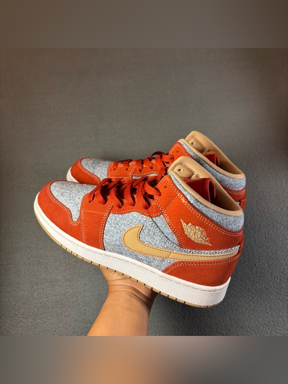Nike Air Jordan 1 Mid SE GS 6.5Y Women's 7.5 Cinnabar Denim shoes